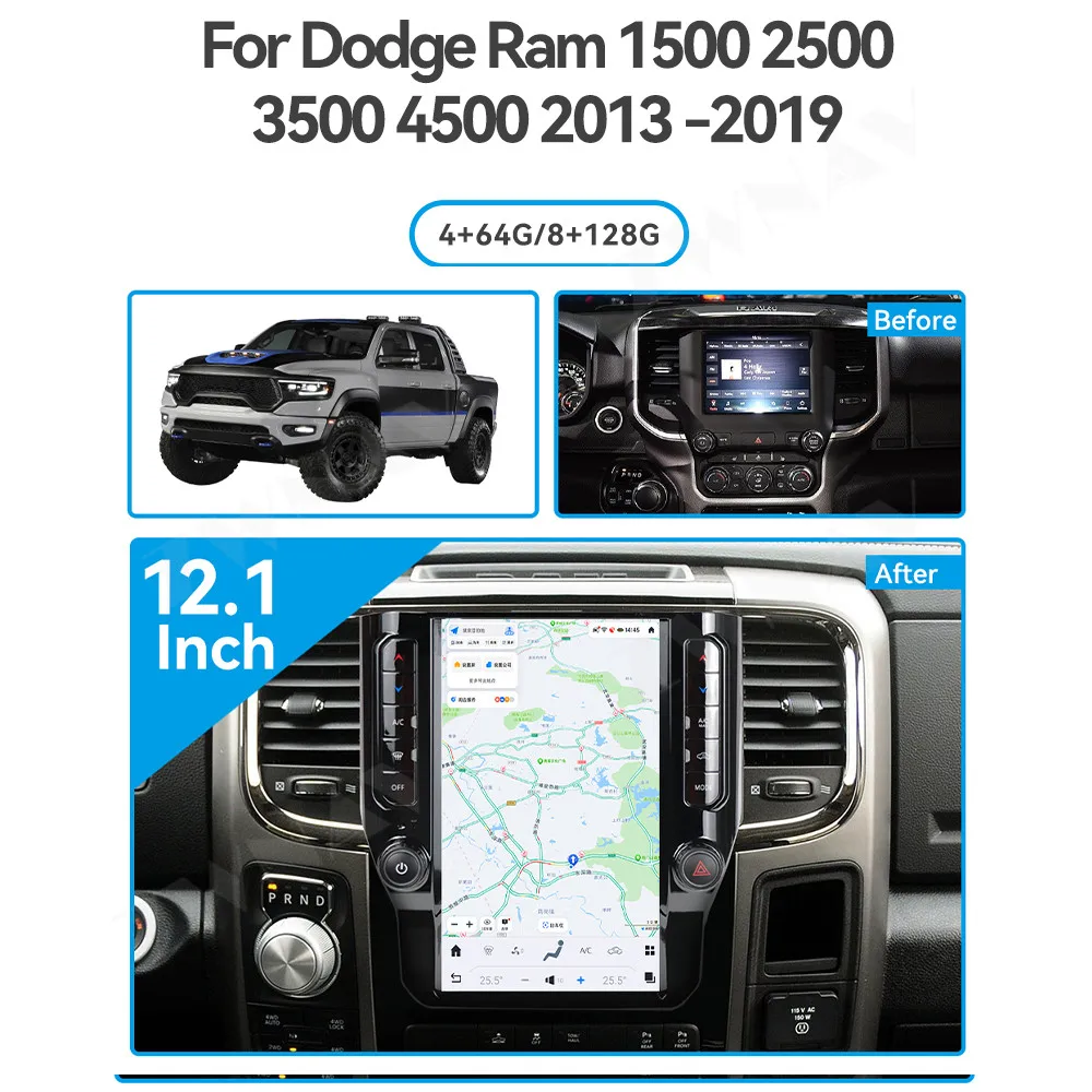 

Автомобильное радио Qualcomm Android для Dodge RAM 1500 2500 2018 2019 2020 2021 2022 + GPS Navig, мультимедийный плеер, головное устройство Carplay