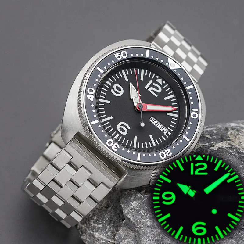 Turtle Abalone Dive Watch Wth Japan NH35 NH36A Automatic Movement Stainless Steel Bracelet Case 200m Waterproof Resistance