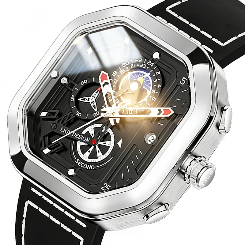 

LIGE Mens Watches Fashion Square Luxury Sports Waterproof Watch Man Chronograph Quartz WristWatch Relogios Masculino+Box