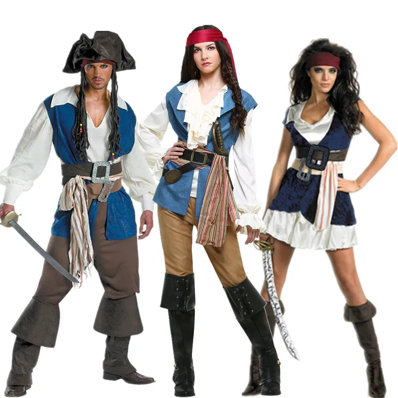 Disfraz de Pirata Caribeño para Halloween, Conjunto de Maquillaje de Jack Sparrow, Ropa de Cosplay para Fiestas, Disfraz Tradicional Chino para Hombre y Mujer
