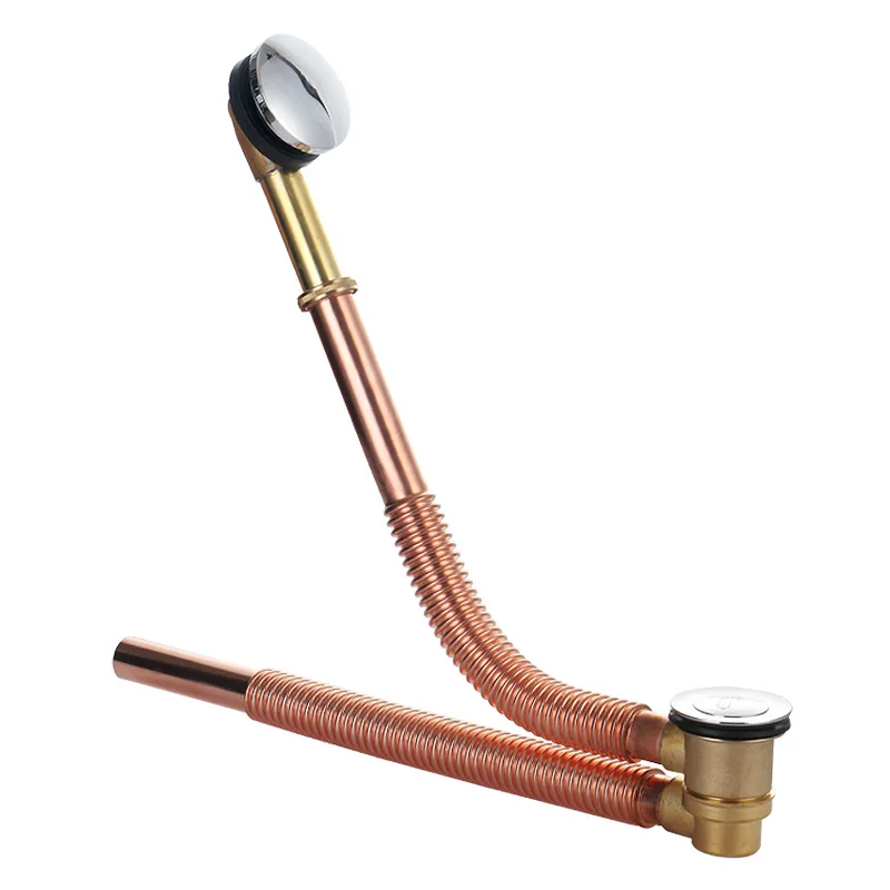 Brake Type All-copper Retractable Flush with Bathtub Sewer, Copper with Garbage Basket, Bathtub Water Remover Accessories