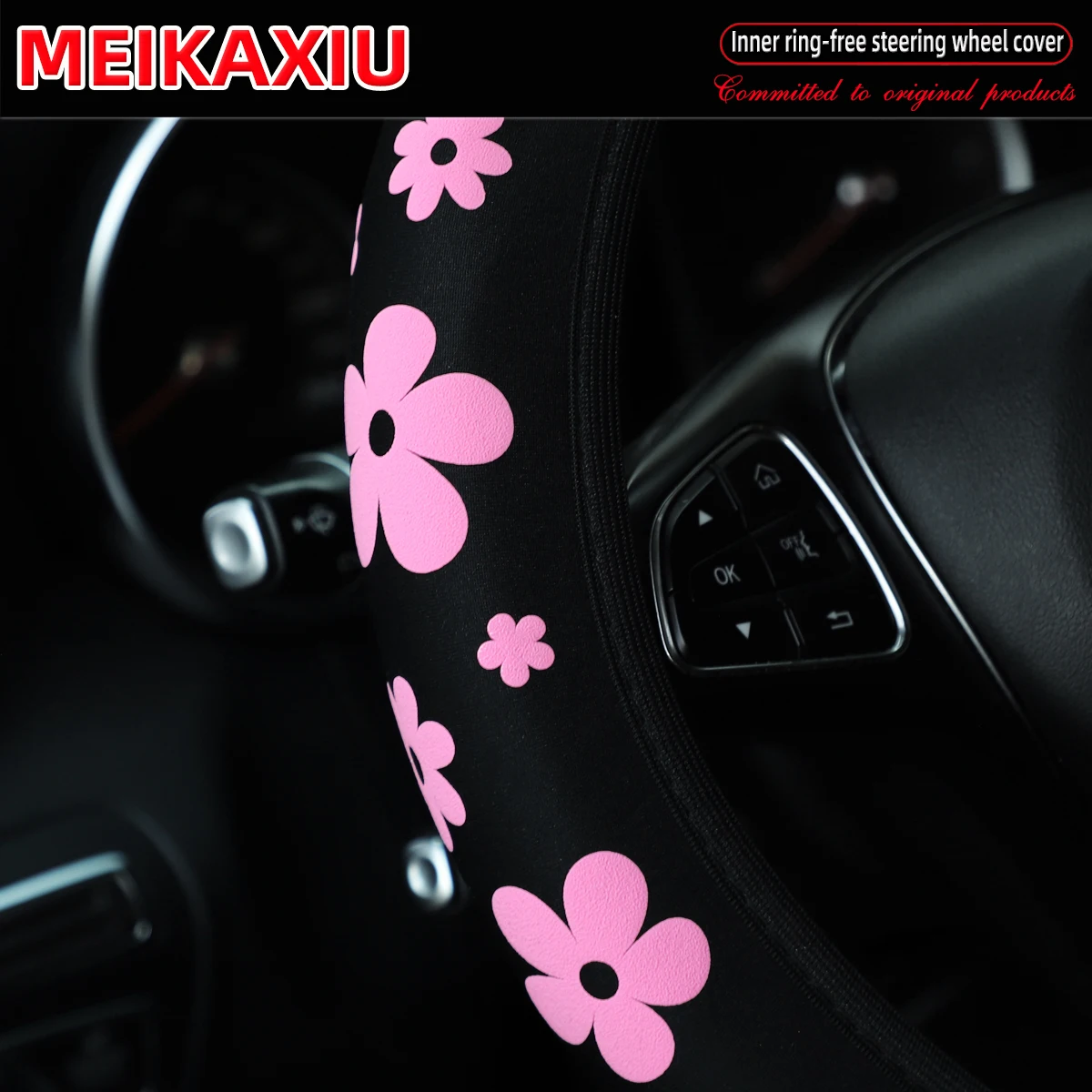 Tauchmaterial, geschäumter Stoff mit schönen Blumen, Auto-Lenkradbezug ohne Rand, geeignet für 37–38 cm große Damen – Detail 2