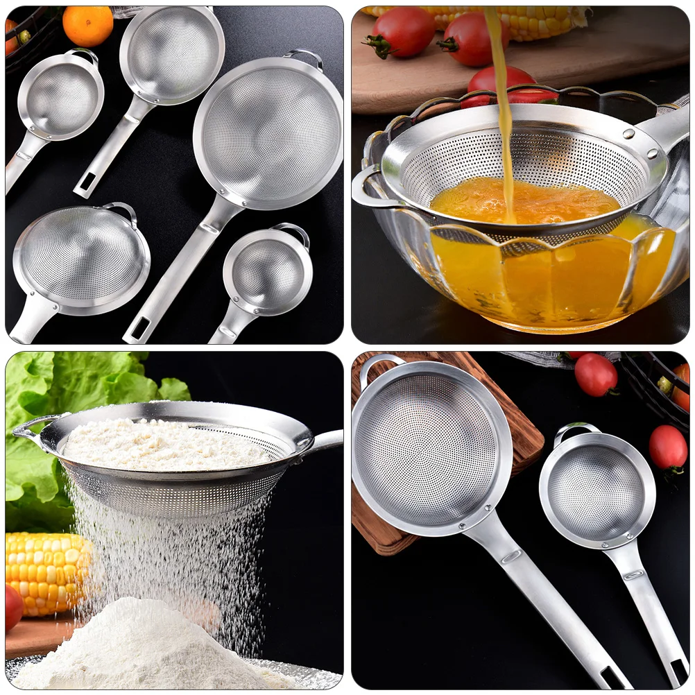 

Kitchen Strainers and Colanders Stainless Steel Filter Metal with Handle Silver Juice