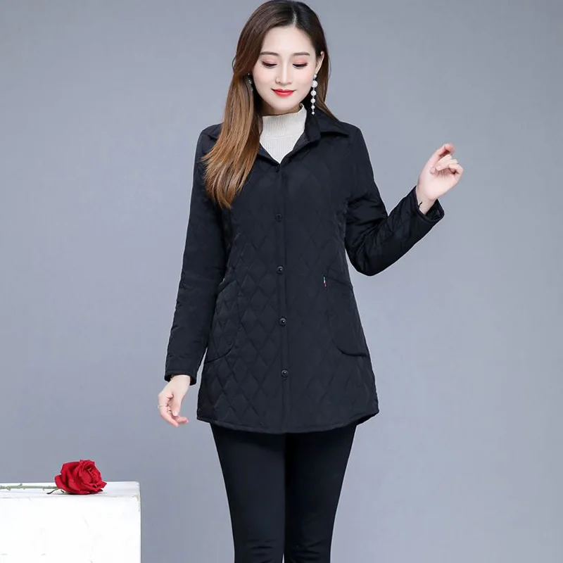 Autumn Winter Warm Thin Quilted Jacket Long-sleeved Jacket Parkas New Middle age Women cotton-padded Coat Mother Warm Overcoat