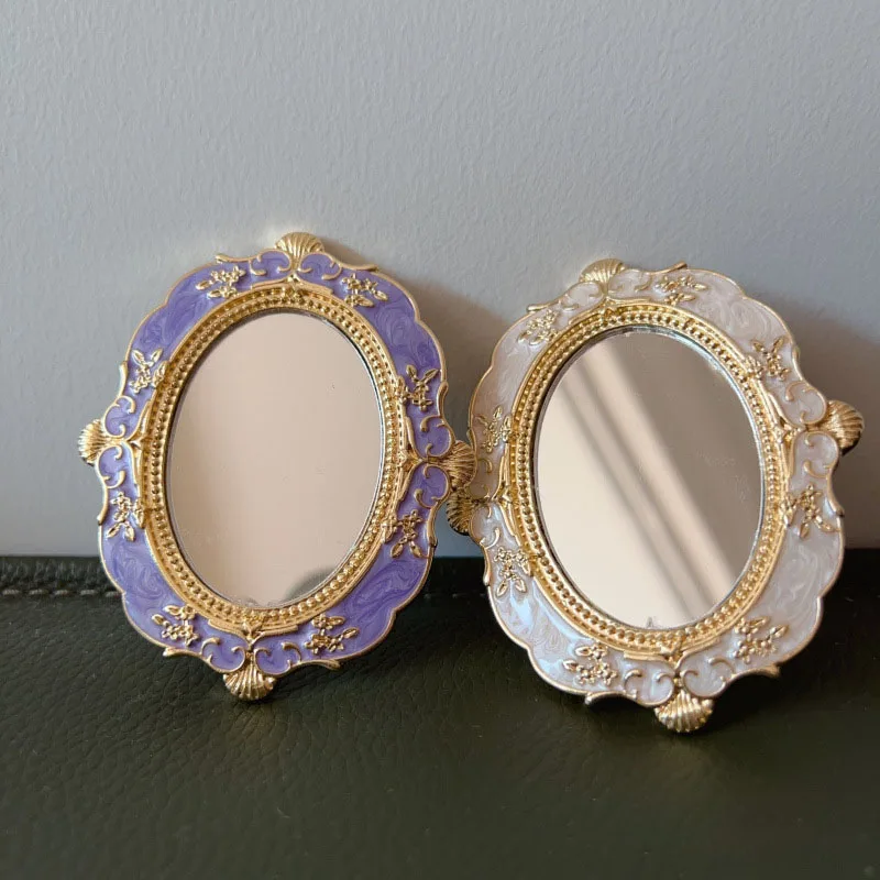 Mini Handheld Mirror Vintage Style Decorative Compact Makeup Mirror for Wallet Travel Women's Gift Portable