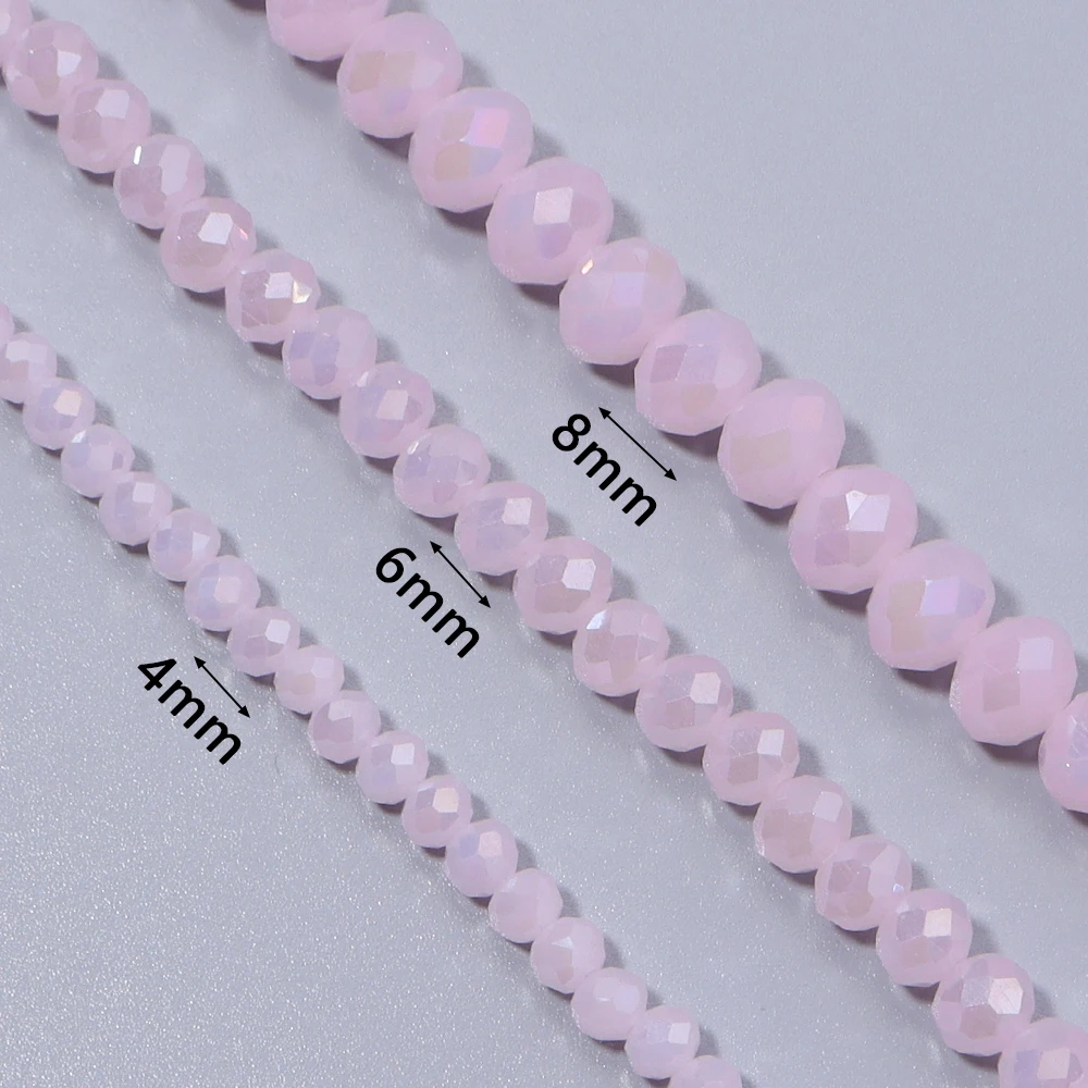 1 Strand 4/6/8mm Pink Jade Faceted Crystal Beads Glass Loose Spacer Beads For Jewelry Making DIY Bracelet Necklace Accessories