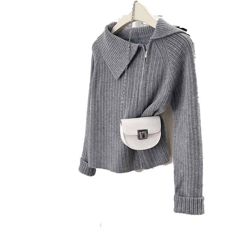 لينة محبوك مزدوجة سستة الياقة سترة المرأة الخريف الشتاء الراقية الشعور الحليب سلسلة تخفيف Sle طويل Sve