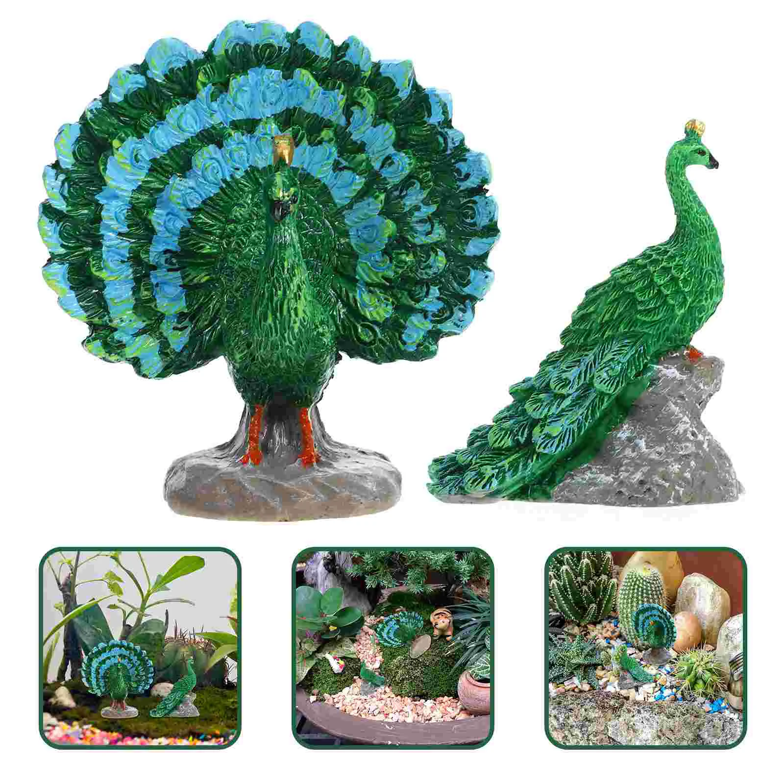 Jardim animal decoração figura de fadas micro paisagem animais mini estatuetas pavão verde