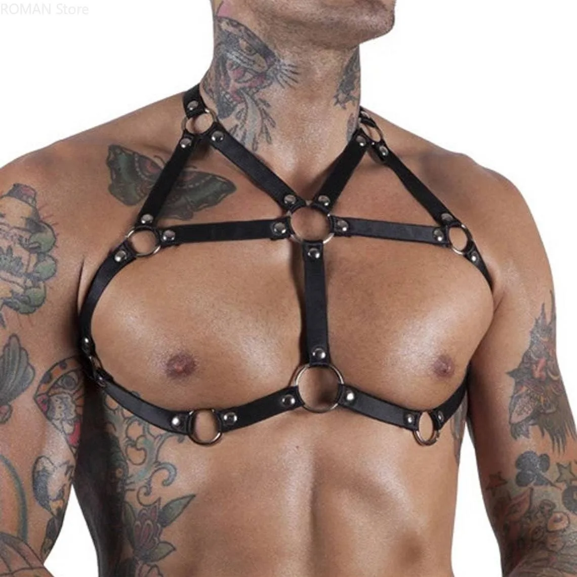 

Faux Leather Harness Man Adjustable Chest Suspender Black Restraint Belts Bondage Body Garter Harajuku Goth Dance Nightclub Wear