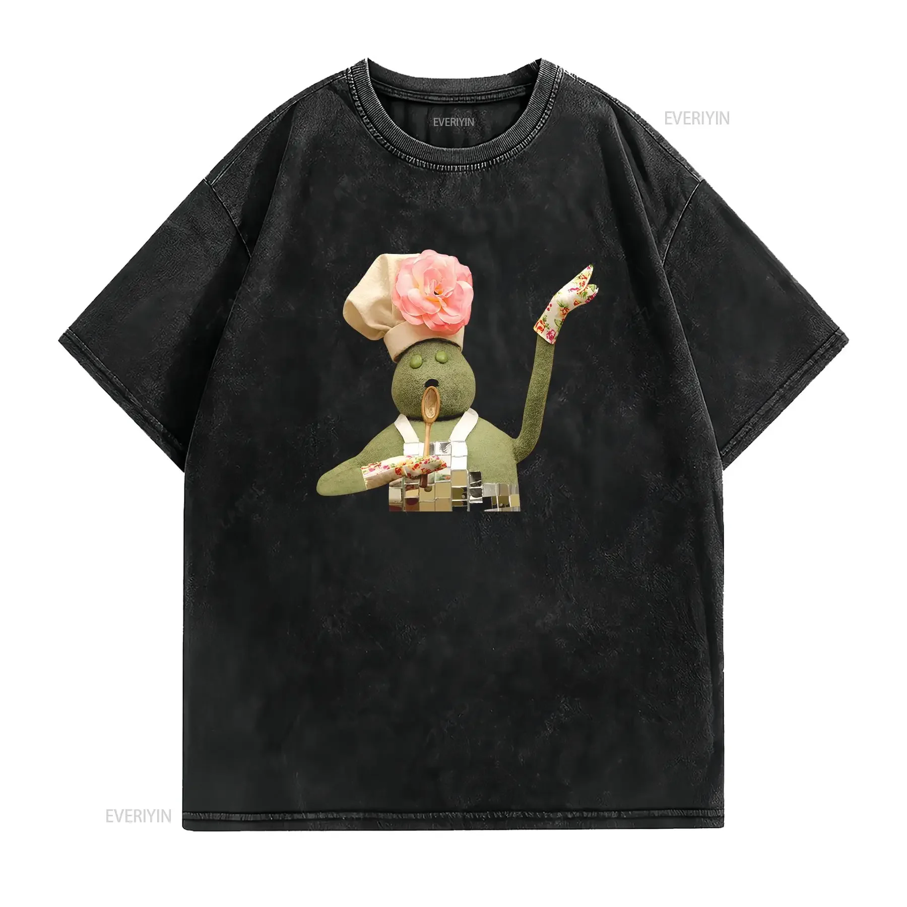 Tiny Chef Adults T Shirt Funny Viral Meme Top Licking Spoon vintage Washed Top For Everyday Wear Unisex Comfortable Soft