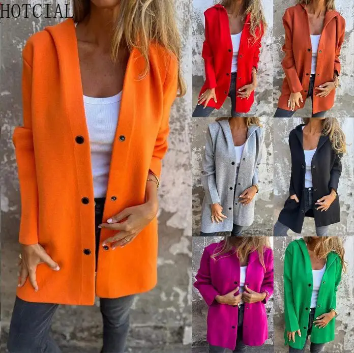 

HOTCIAL Spring Autumn Solid Hooded Jacket Casual Single Breasted Zip Up Lightweight Streetwear Coat, Women's Outdoor Windbreaker