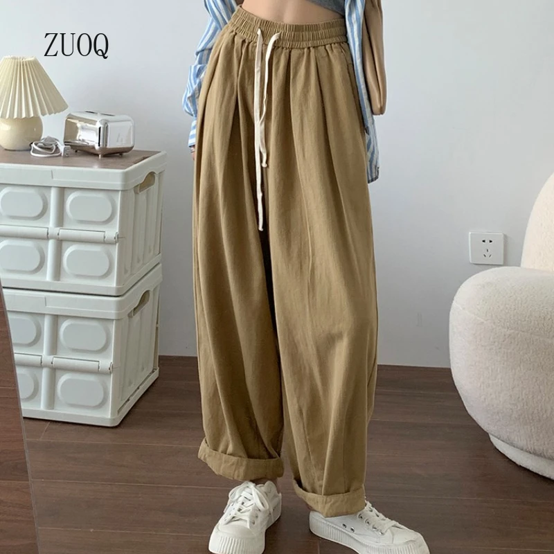 

2025 Summer New Pants Women Japan Style Casual Daily Drawstring High Waist Trousers Fashion Versatile Solid Color Pants Female