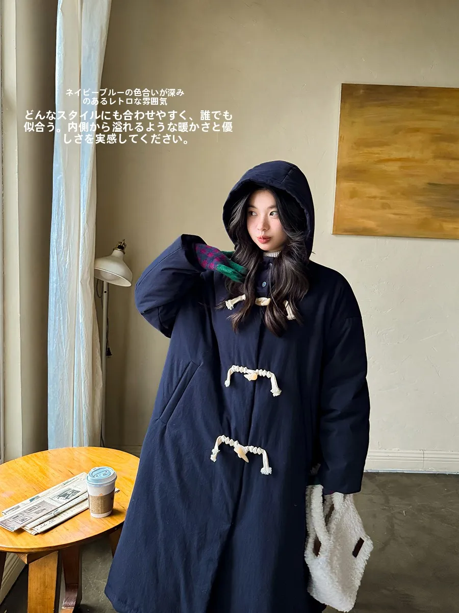 

Retro Loose Fit Long Cotton Jaet Thiened Slouchy Feel New Snowflake Cotton Coat with Hood Annee Forest Brand