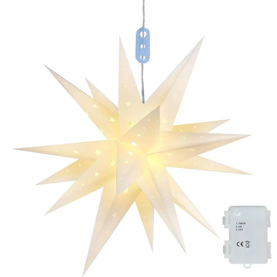 23 Inch Large 3D Moravian Star Light Christmas Moravian Star Tree Topper Hanging Garland Light Outdoor Christmas Star Light