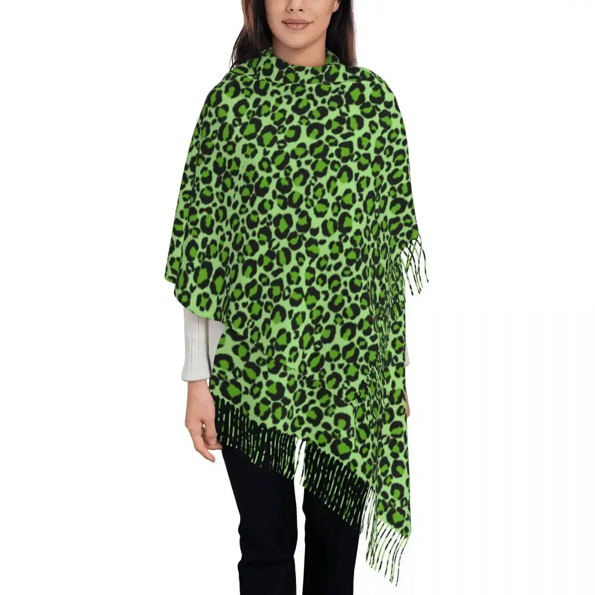 Custom Printed Green Leopard Cheetah Skin Printed Scarf Women Men Winter Warm Scarves Animal Shawls Wraps