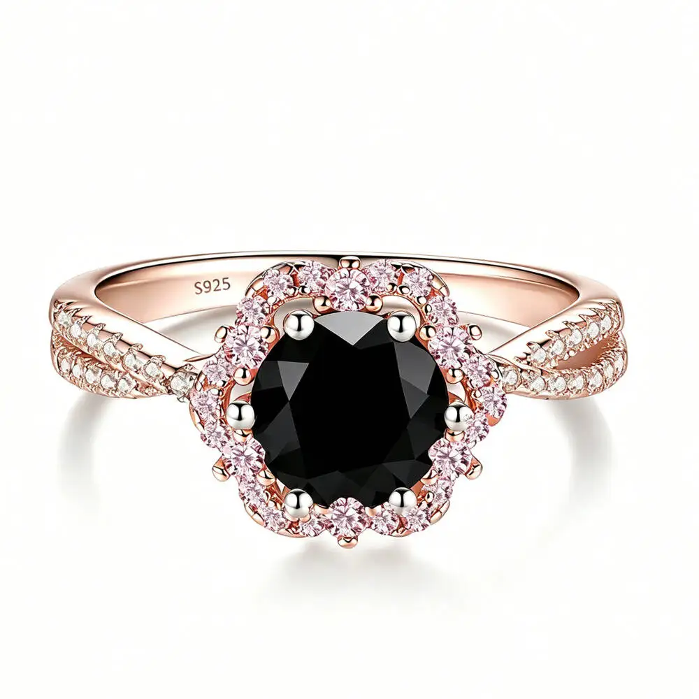925 Sterling Silber Blumen-Doppelhalo-Twistband-Ring Mehrfarbiger D VVS1 Moissanit Verlobungs-Hochzeits-Party-Geschenk Feiner Schmuck – Detail 11