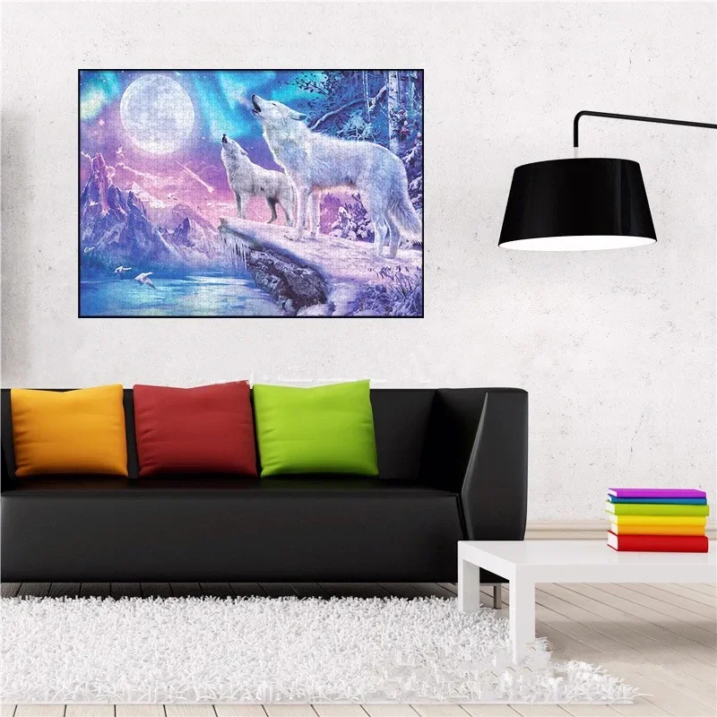 75*50cm Adult Paper Jigsaw Puzzle 1000 Pieces White Wolves Adult Stress Relief Children Educational Entertainment Christmas Gift