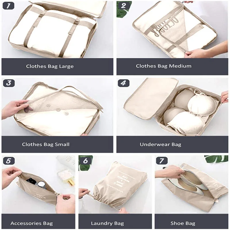 8/9PCS Set Packing Cubes For Travel Waterproof Clothes Underwear Shoes Toiletries Organizer Tidy Pouch Travel Storage Bag