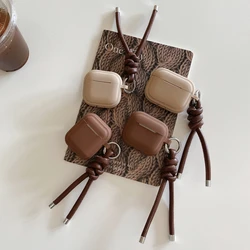 Minimalist Milk Tea Color Series Leather weaving lanyard Earphone Case Cover for AirPods 1 or 2 3 4 AirPods Pro 2 Pro 3