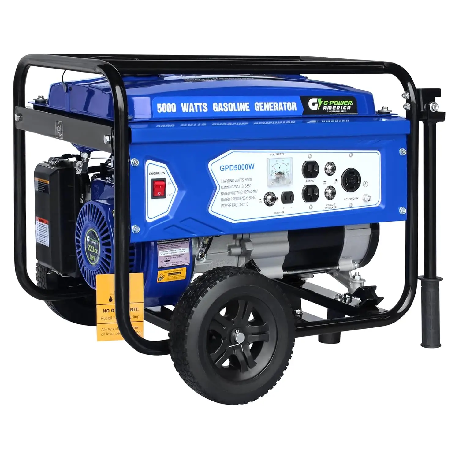 

5000 Watt Generator, Manual Recoil Start Portable Generator, Backup Power for Home Emergency, Job Site, RV, Customized