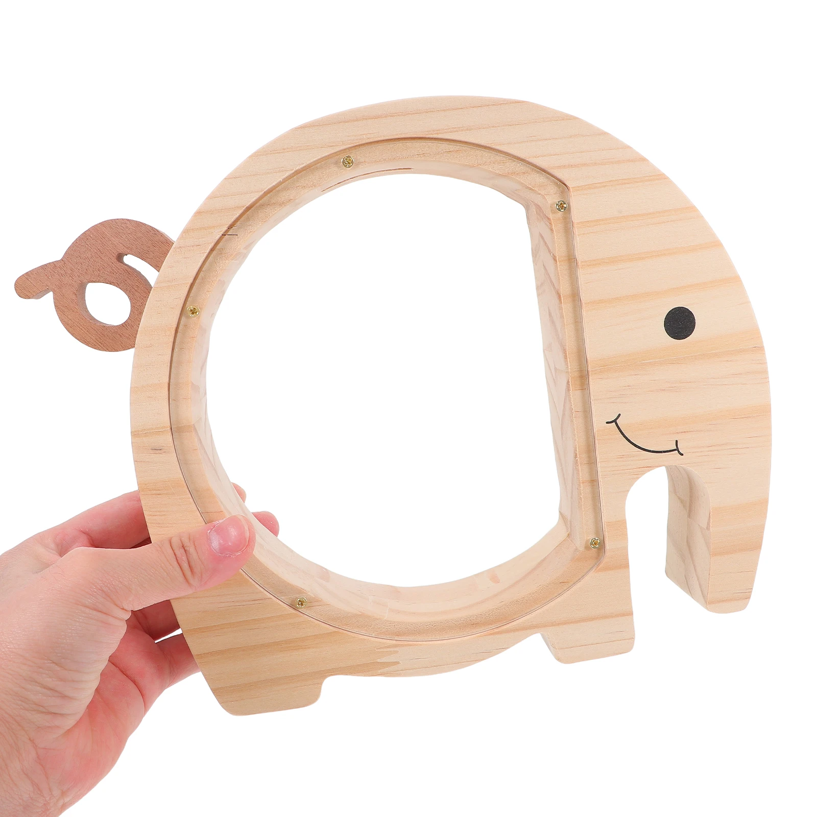 Drewniany skarbonka w kształcie słonia dla dzieci, przezroczysta akrylowa skarbonka na monety, kreatywna skarbonka, urocza skarbonka w kształcie zwierzątka, na biurko do pokoju dziecięcego.