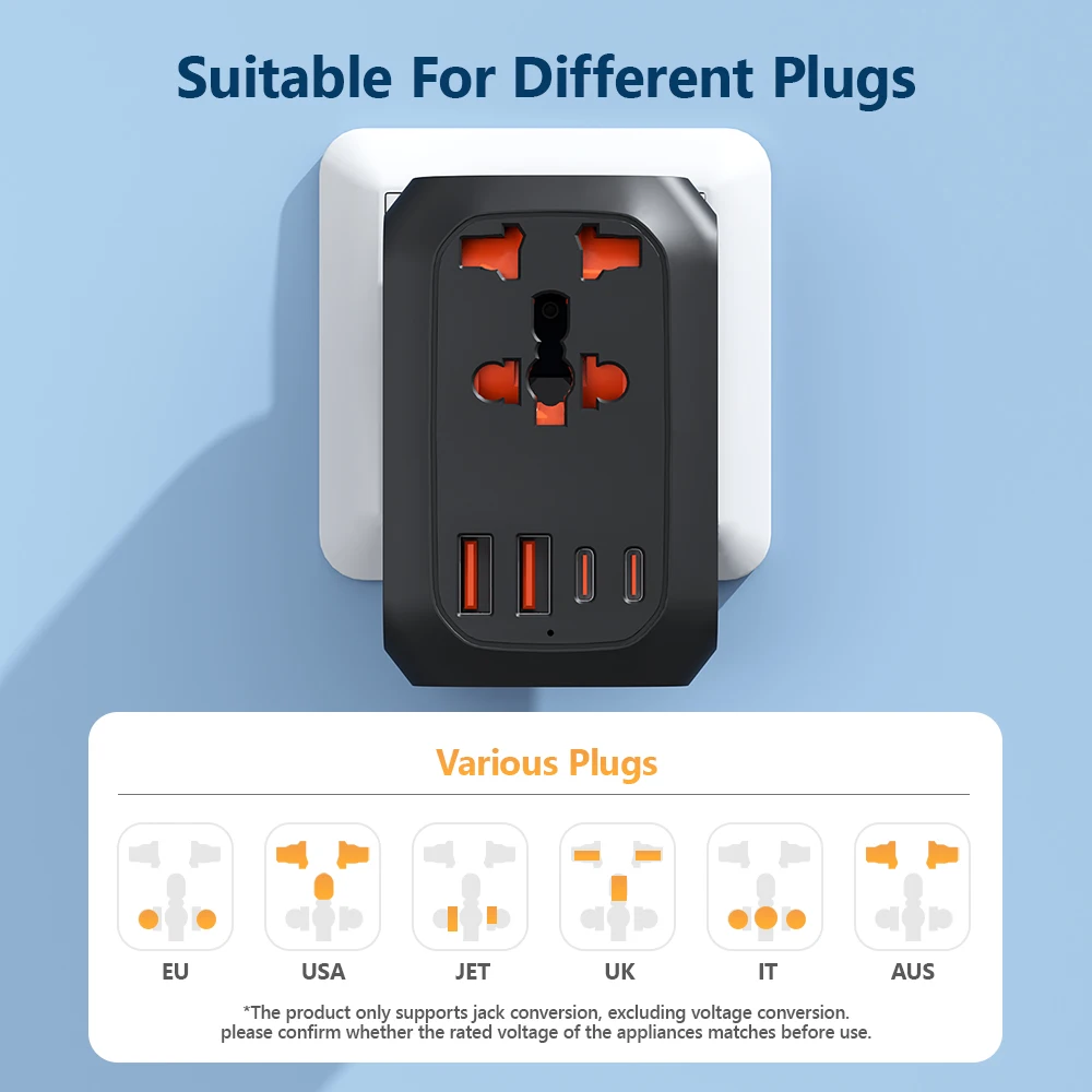 EU UK Plug PD 20W Germany Outlet 9-in-1 Power Socket with 2 USB Fast Charge 2 Type-C Port 10A Power Adapter For Travel Charging