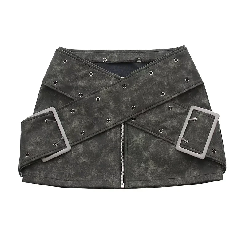 

2025 Streetwear Y2K Vintage Women Korean Short Sexy Leather Mini Skirts Low Waist Pu Leather A-line Skirt Clothes