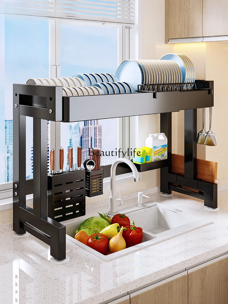 Kitchen Sink Storage Draining Rack Multi-Functional Countertop Retractable Bowl Plate Sink Storage Rack