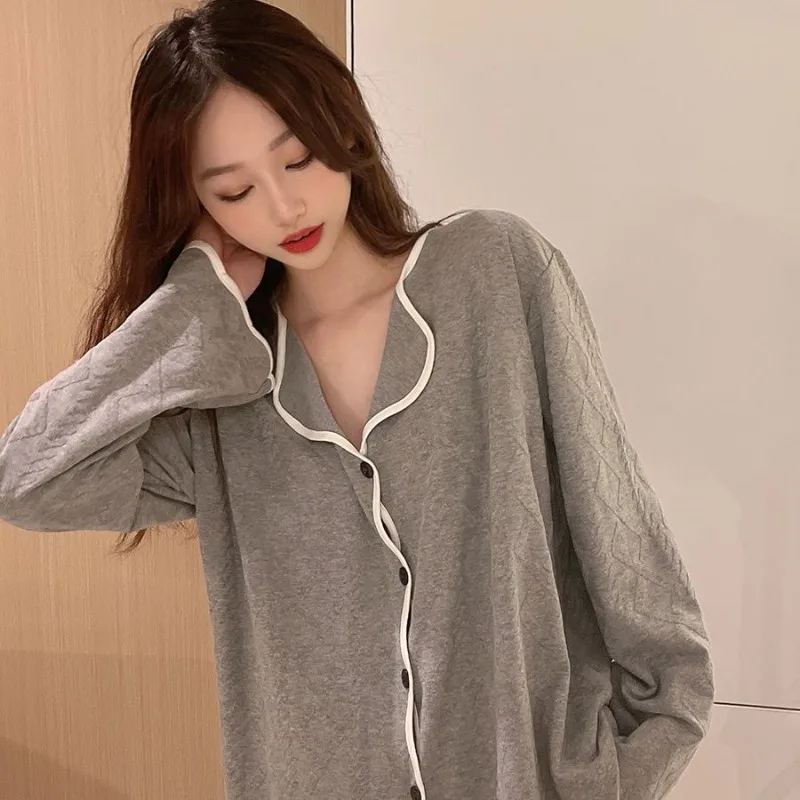 Ruffles Sleepwear Women Pajama Sets Autumn Piiama Solid Color Pants Sets for Women 2 Pieces Home Suit Button Korean Night Wears