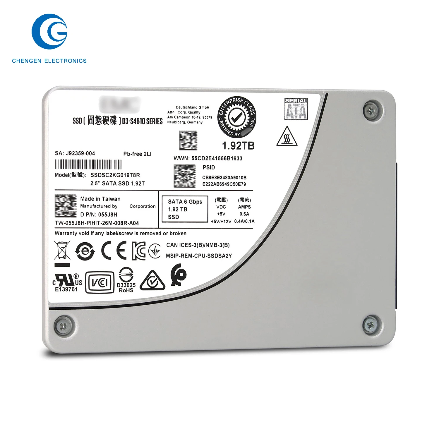 

D3-S4610 Ssdsc2Kg019T8R 055J8H 1.92Tb 6Gb/S 3D Tlc 3Dwpd 2.5In Hard Drive Ssd For Dell