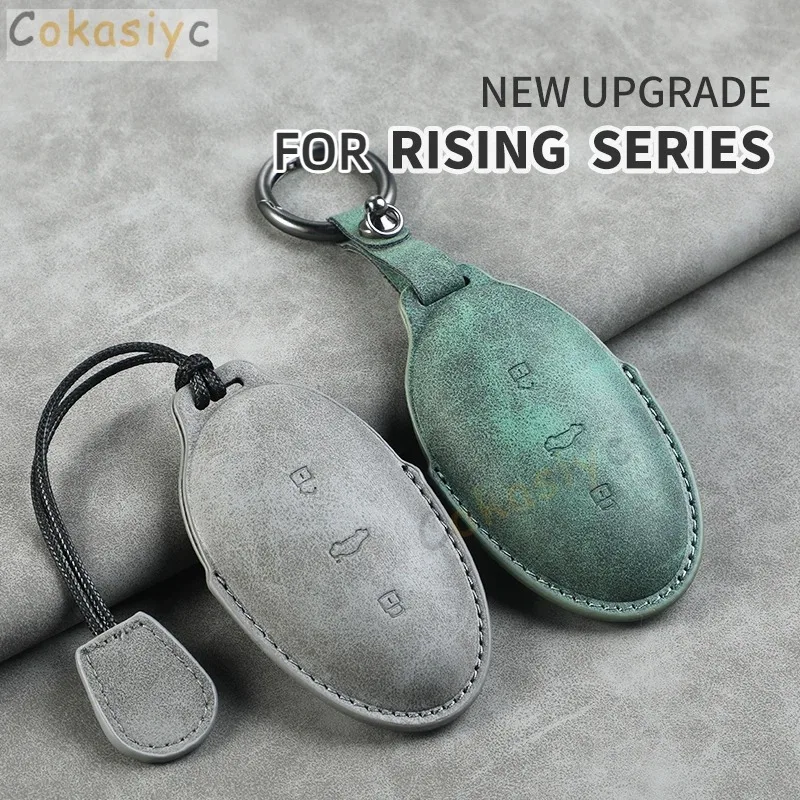 For RISING AUTO F7 R7 22-23 Leather Car Key Bag Case Wallet Holder Key Cover Key Chains Car Interior Decor Accessories