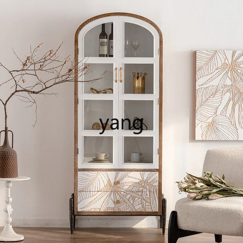 LH retro solid wood glass door against the wall, living room decoration cabinet display, dining room wine cabinet