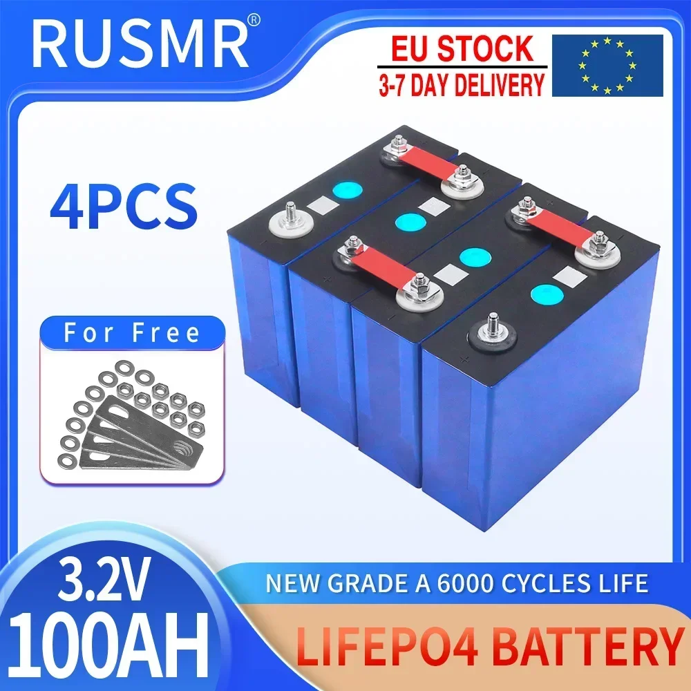 High Capacity 4PCS 3.2V 100AH Lifepo4 Lithium Iron Phosphate Battery For DIY 12V 24V Car Boat Start Solar Cell EU 7 Day Delivery