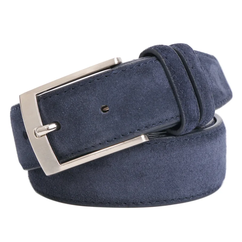 Sude-Ceinture en cuir de vachette véritable pour homme et femme, sangle en tissu Oxford, cuir véritable, broche de luxe, structure bleue, environnement gris