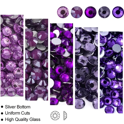 OLeeya SS6-SS30 Purple Colors Non Hot Fix Rhinestones Glitter Flatback Crystals Glass Strass Gemstones For Nail Art Decoration