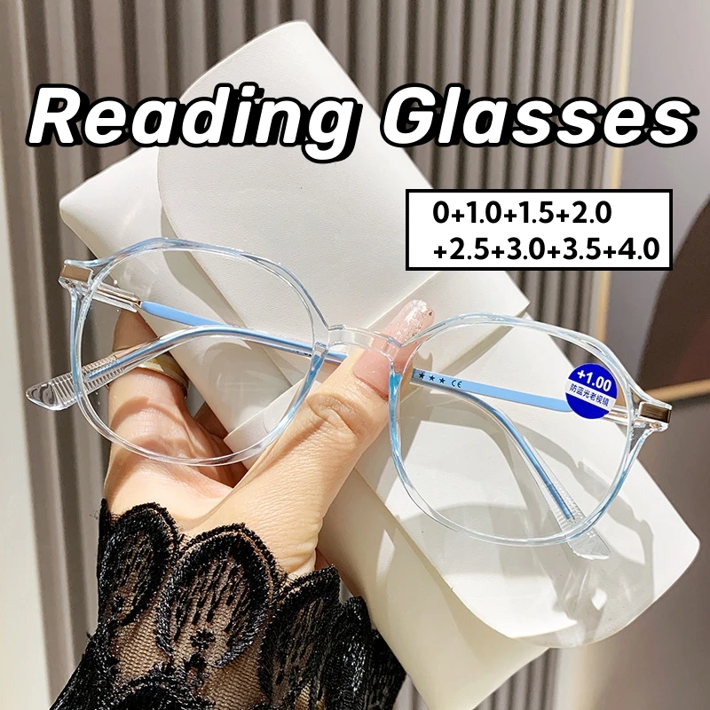 

Women New Trend Reading Glasses Men Vintage High Definition Far Sight Eyewear Unisex Blue Light Blocking Eyeglasses 0+1.0+4.0