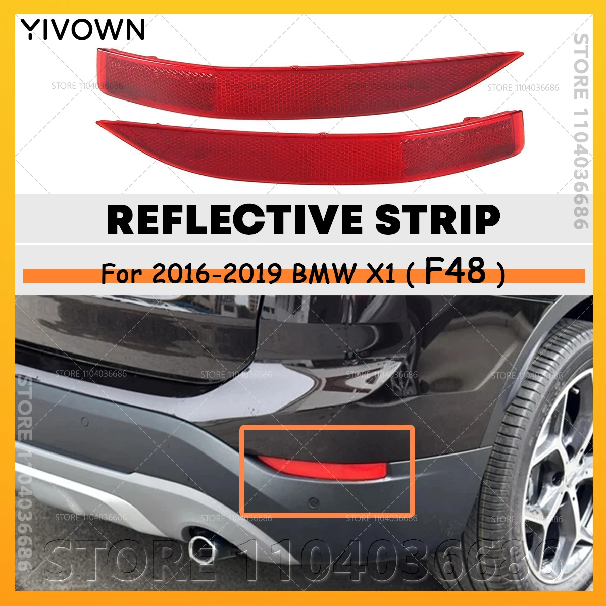 

For 2016-2019 BMW X1 28i 28ix (F48) Rear Bumper Reflector Lights Reflective Strips Tail Brake Lamp 61617355547 61617355548