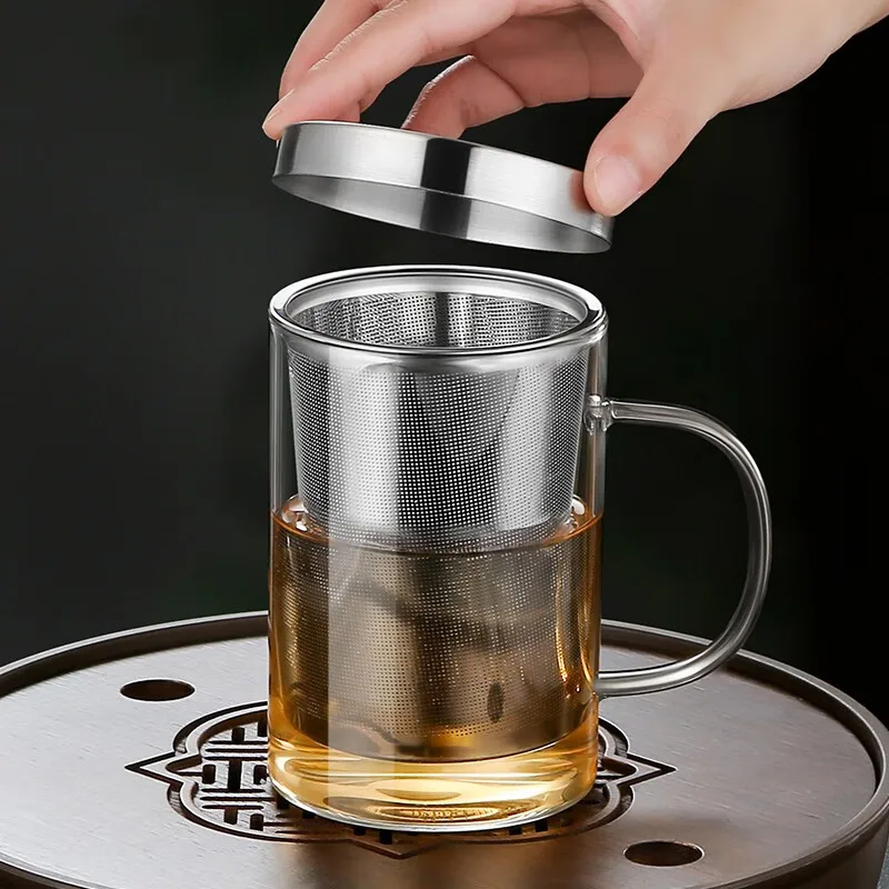 Edelstahl-Teefilter für Zuhause, kreativer Trinkbecher, große Kapazität, Teetrennbecher, Teetasse, Büro mit Griff, staubdichter Deckel