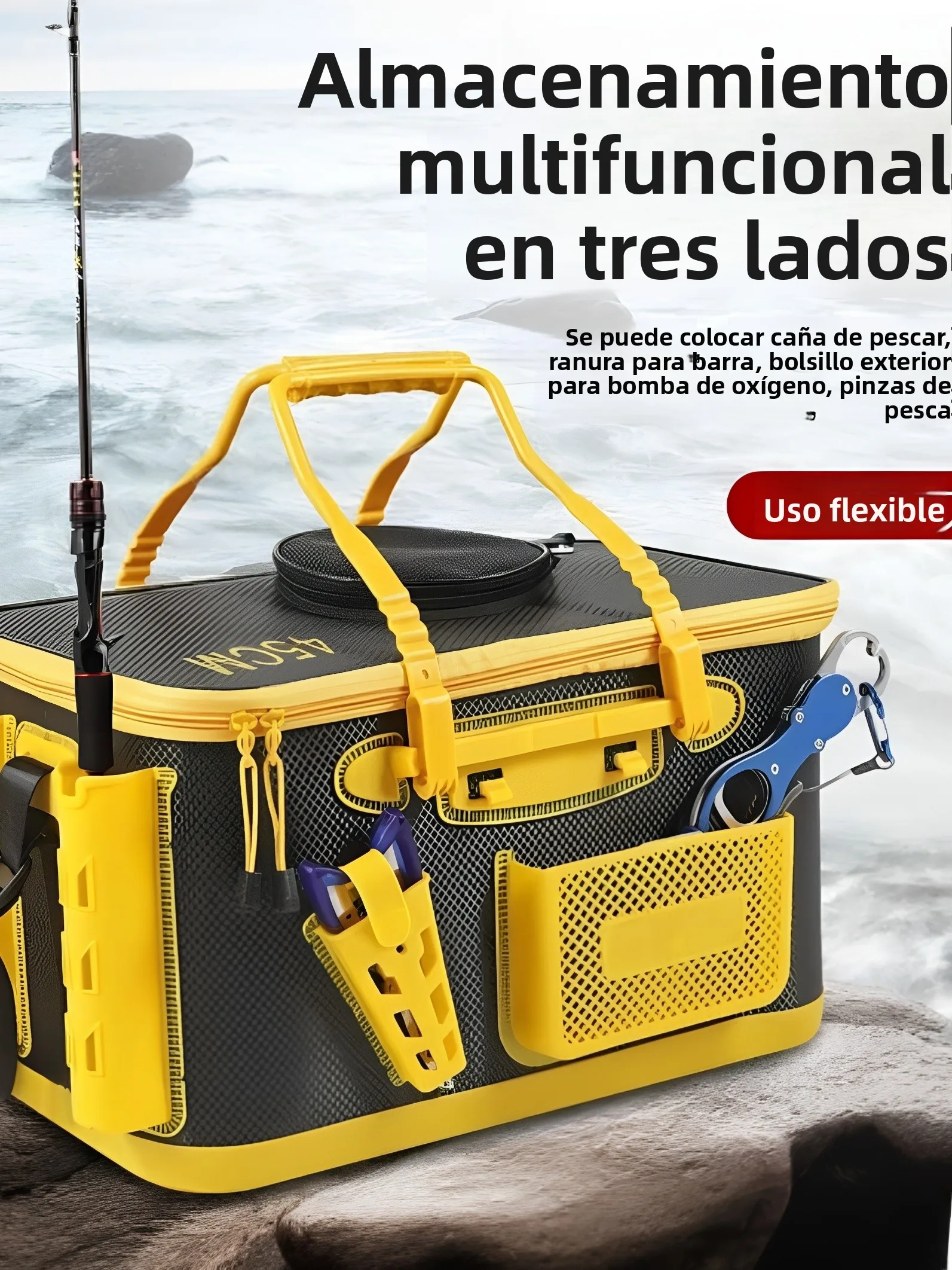Cubo de Pesca Multifuncional Reforzado, Cubo para Peces Vivos, Caja Ligera para Pesca de Surf, Cubo de Agua para Captura de P...