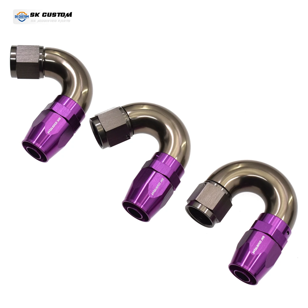 SK CUSTOM AN6 One Piece Hose End Forged Aluminum Alloy Swivel Fuel Fitting Adapter Str0° 45° 90° 120° 150° 180° Interface Purple
