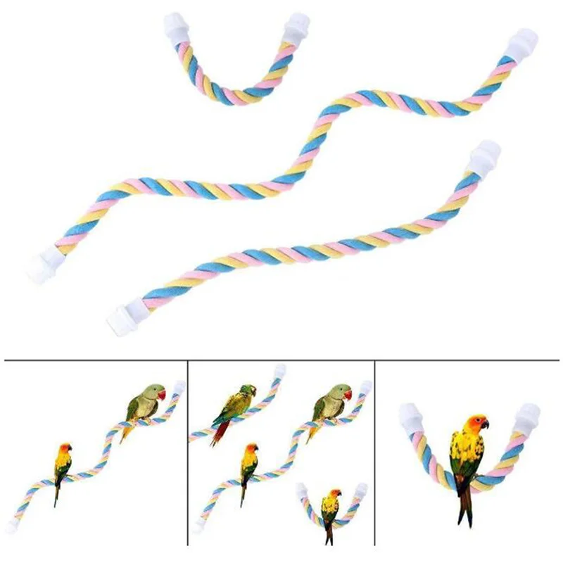 Pet Bird Bite Toys Parrot Color Cotton Rope Toys Elastic Parrot Climbing Toys Sturdy Bird Swing Harness Cage Pet Toy Swing Stand