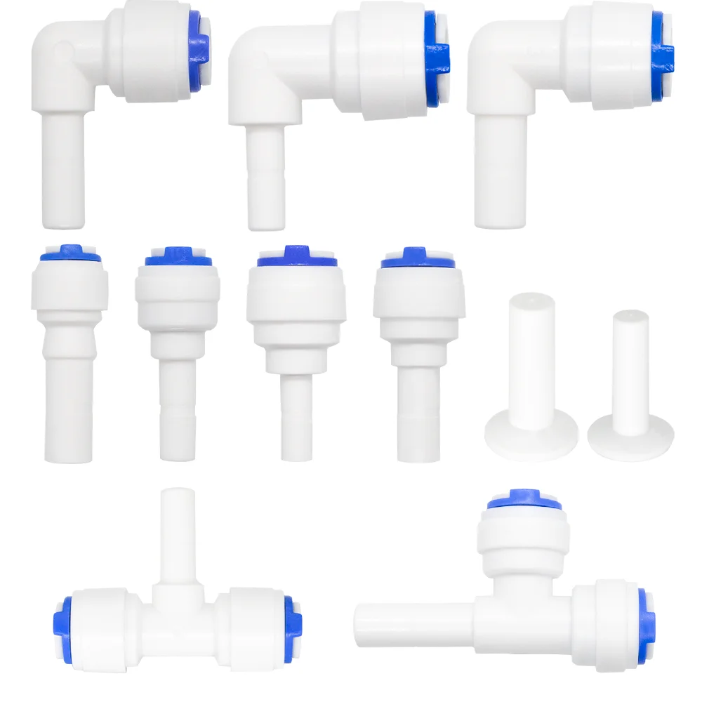 YQBS-Conexão de mangueira para osmose reversa, caule de acoplamento rápido, L Tee reto, RO Água Aquarium Plastic Joint, Pipe Fitting, 1/4, 3/8