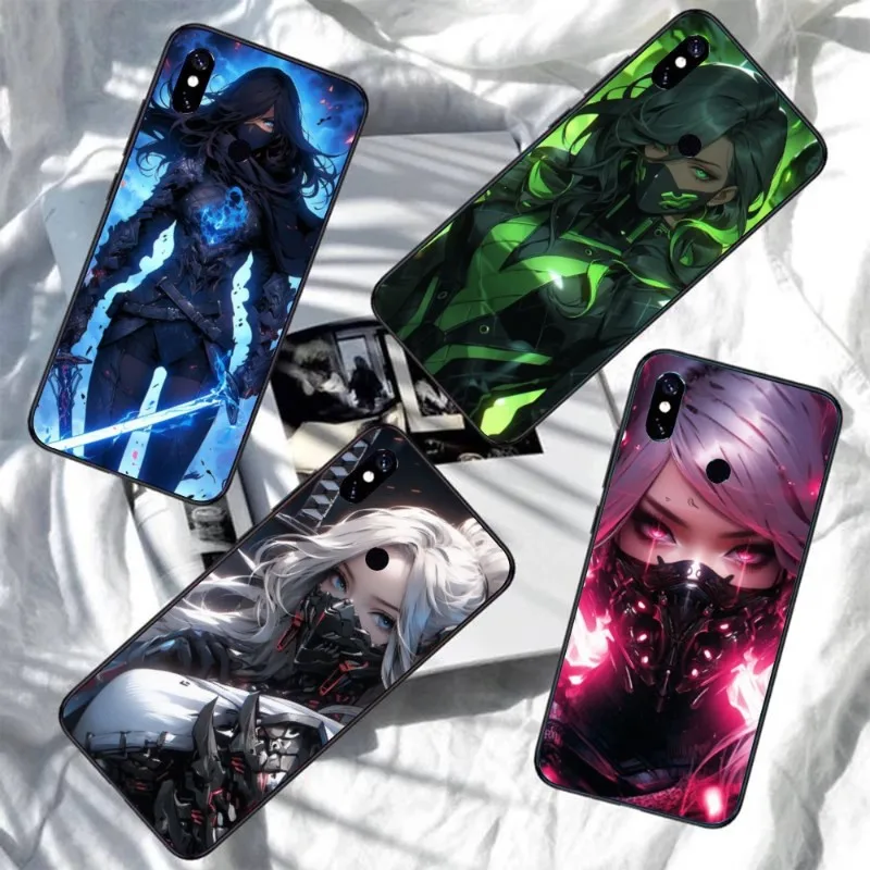 Worrier Girl Mobile Cell Phone Case for Xiaomi Redmi Note 12 11 10 9T 8 7 Pro 9 9A 9C 8 Black Soft Phone Cover Funda