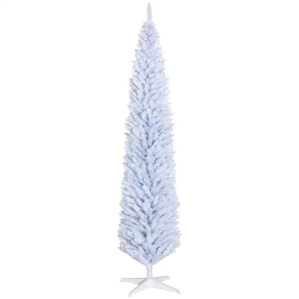 

8' Slim Artificial Pencil Christmas Tree Realistic Branch Tips Plastic Stand Safe Family Option Flame-Retardant Easy Assembly