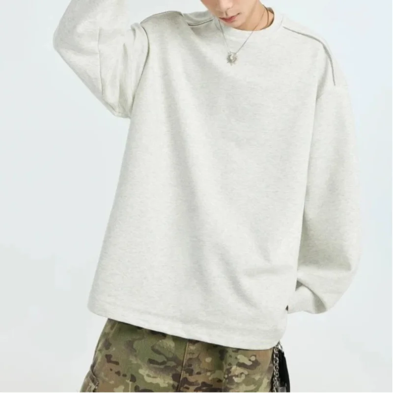 Outono inverno masculino novo estilo manga longa t camisa designer interior wear exterior solto zip casual tripulação pescoço moletom