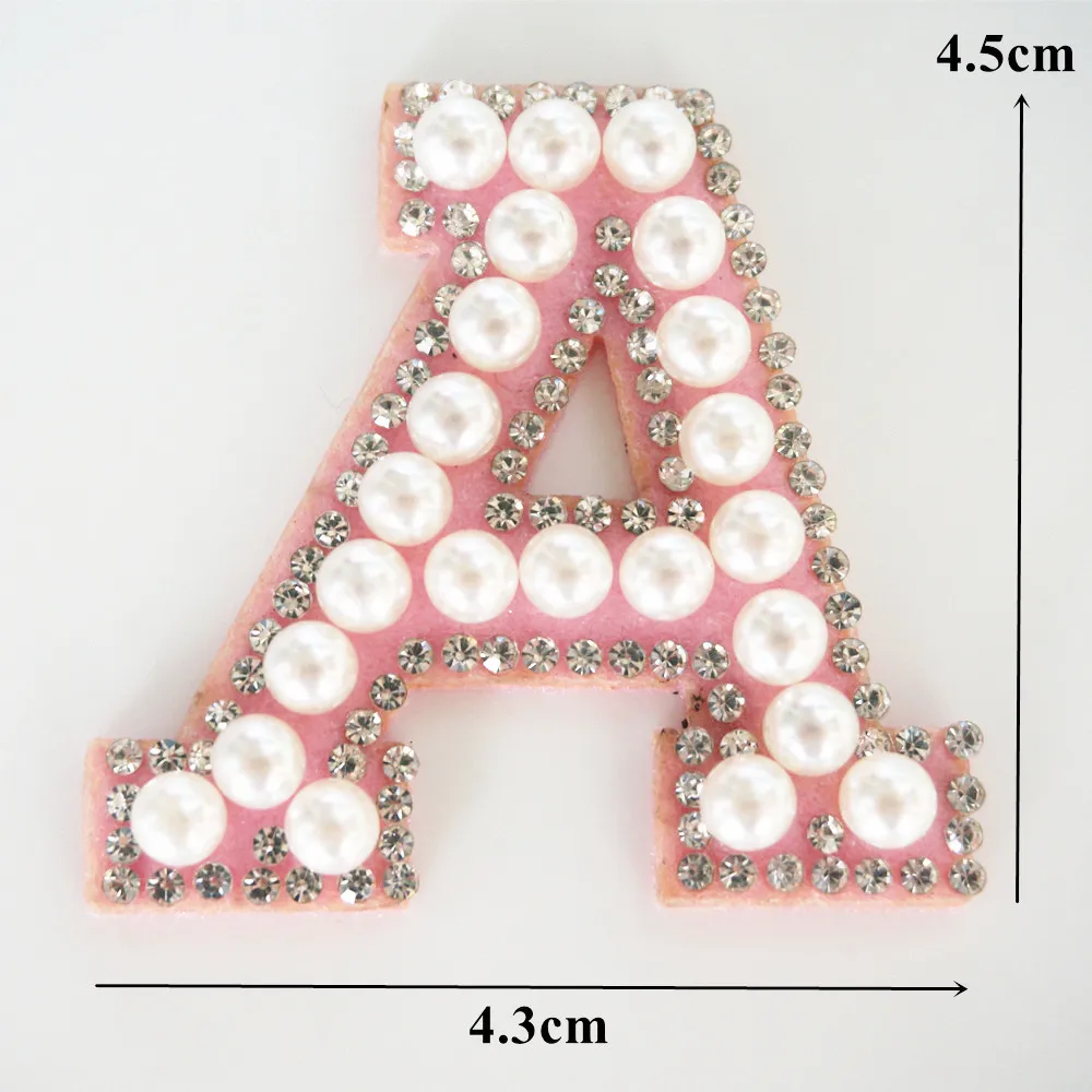 Pink A-Z Rhinestone Pearl English Letter Alphabet Iron Sew On Patch Badge 3D Handmade Patches Bag Hat Jeans Clothes Applique DIY