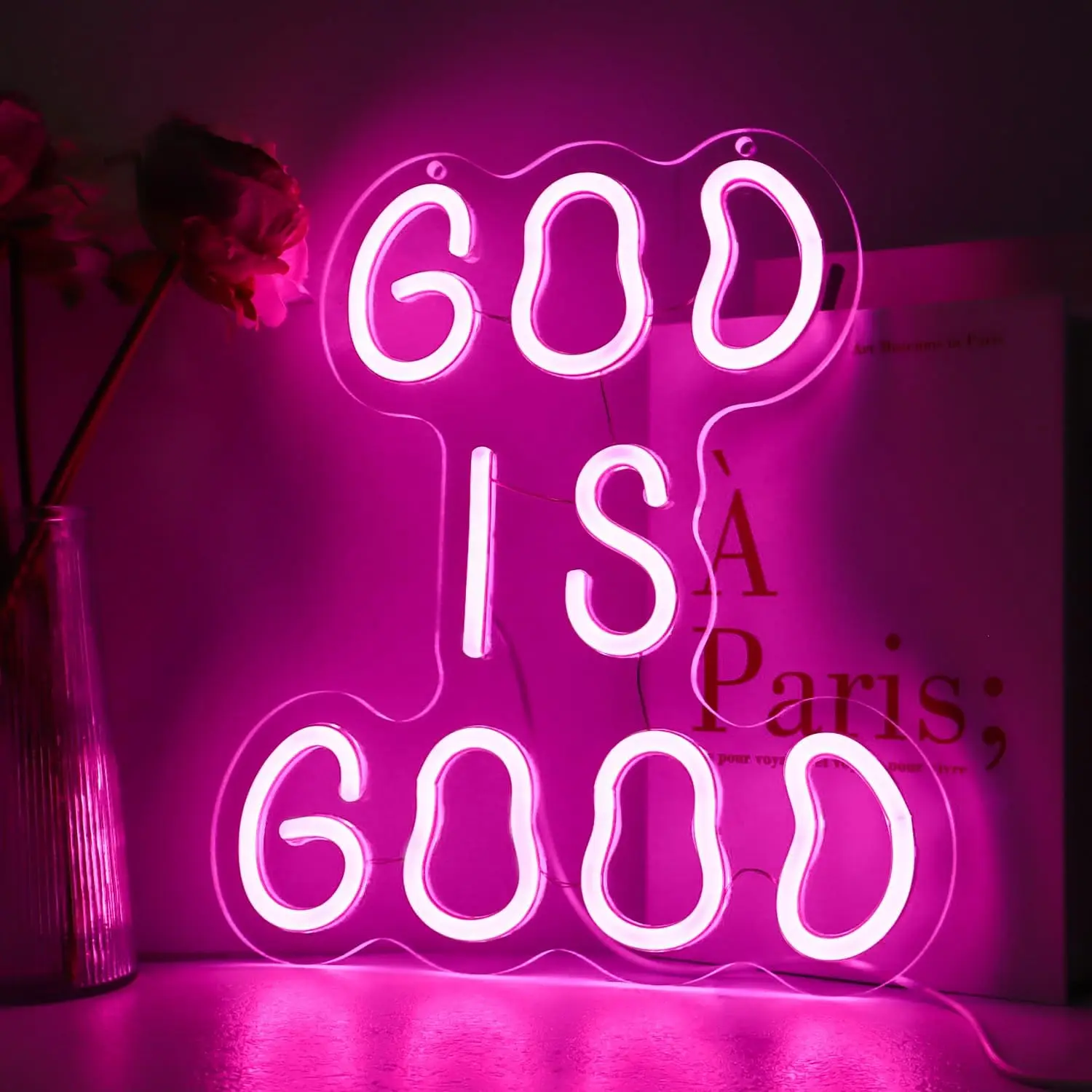 

Неоновая вывеска God is Good с регулируемой яркостью, неоновые огни для спальни, офиса - безопасный небьющийся домашний декор, эстетика, подарки на день рождения