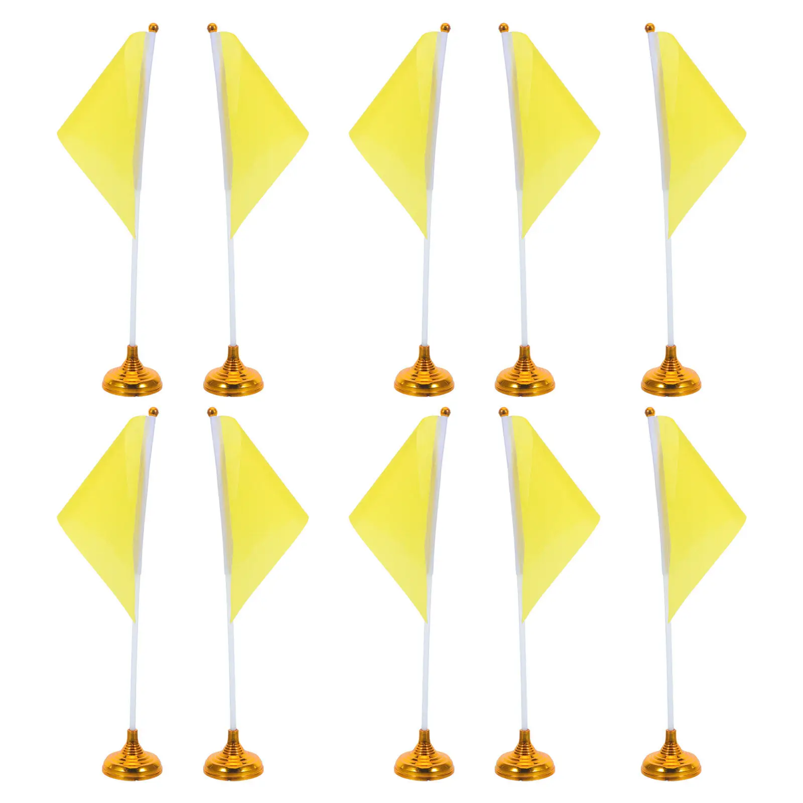 10Pcs Yellow Table Flags Blank Solid Color Desktop Triangle Pennant Stand Decoration for Home Office Party Festival Event