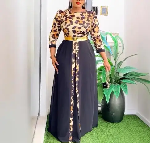 

Women's Fashion Dress 2025 Latest Hot Selling Y2K Party Elegant Commute Waist Leopard Pattern Splice Chiffon Multi-Layer Dress