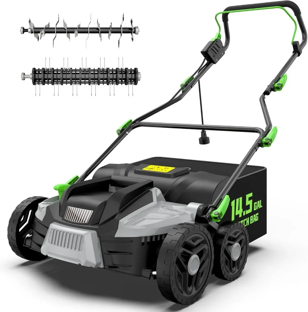 

16-Inch 15.5 Amp 2-in-1 Electric Dethatcher and Scarifier with 14.5-Gallon Removable Thatch Collection Bag, Lawn Dethatcher